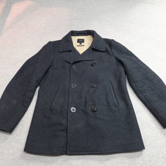 J.Crew Mens Jacket Medium Gray Charcoal Pea Coat Wool Bayswater - Picture 1 of 13